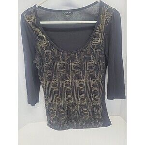 bebe Black and Gold Patterned Blouse